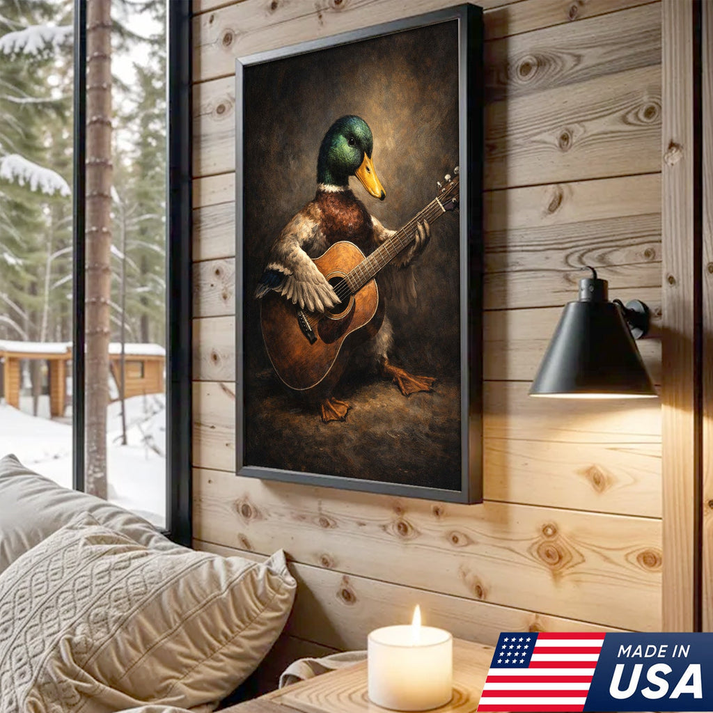Funny Duck Playing Guitar Canvas Wall Art Music Animal Decor