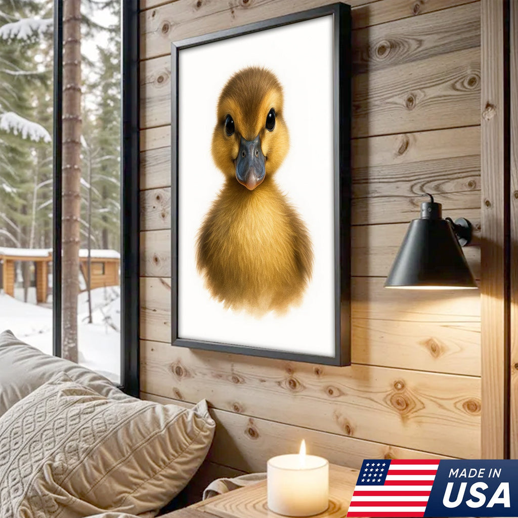 Minimalist Duckling Canvas Wall Art, Cute Baby Duck Portrait, Modern Animal Nursery Print