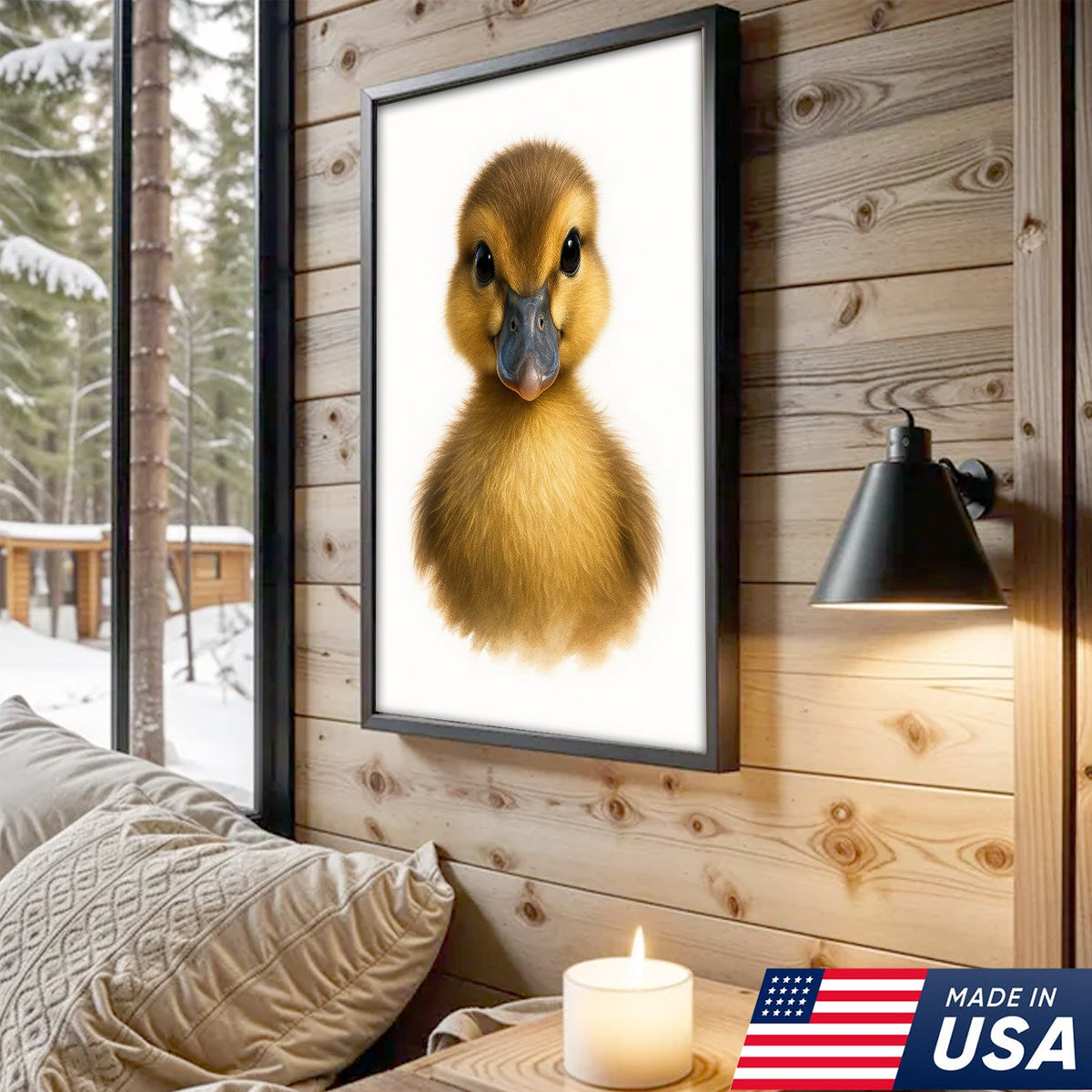 Minimalist Duckling Canvas Wall Art, Cute Baby Duck Portrait, Modern Animal Nursery Print