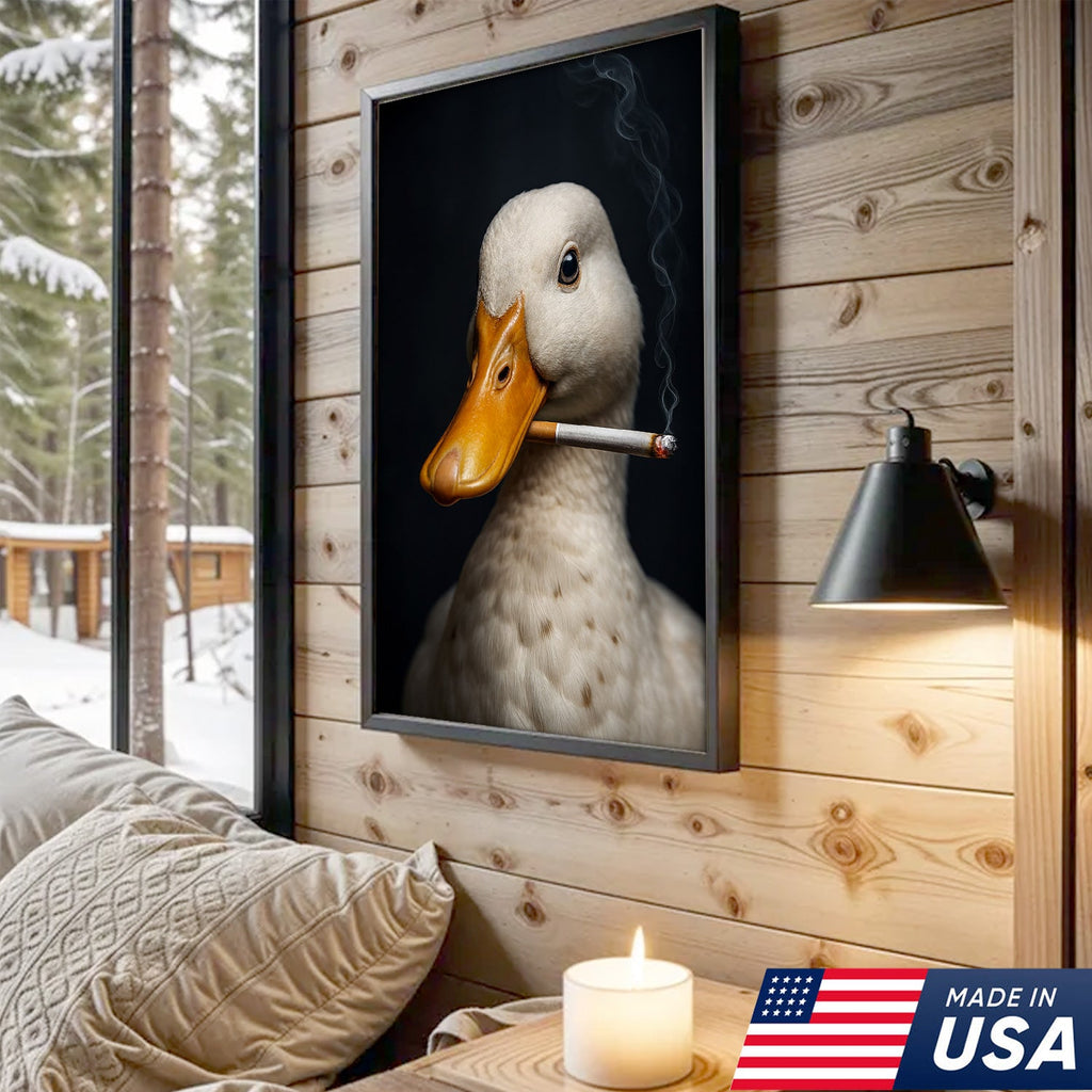 Smoking Duck Wall Art Canvas – Funny Farmhouse Decor for Men, Bar, Garage & Man Cave