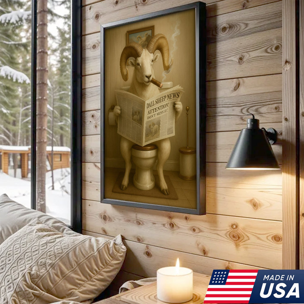 Hilarious Dall Sheep Canvas Wall Art – Rustic Bathroom Decor Perfect for Hunters and Nature Lovers