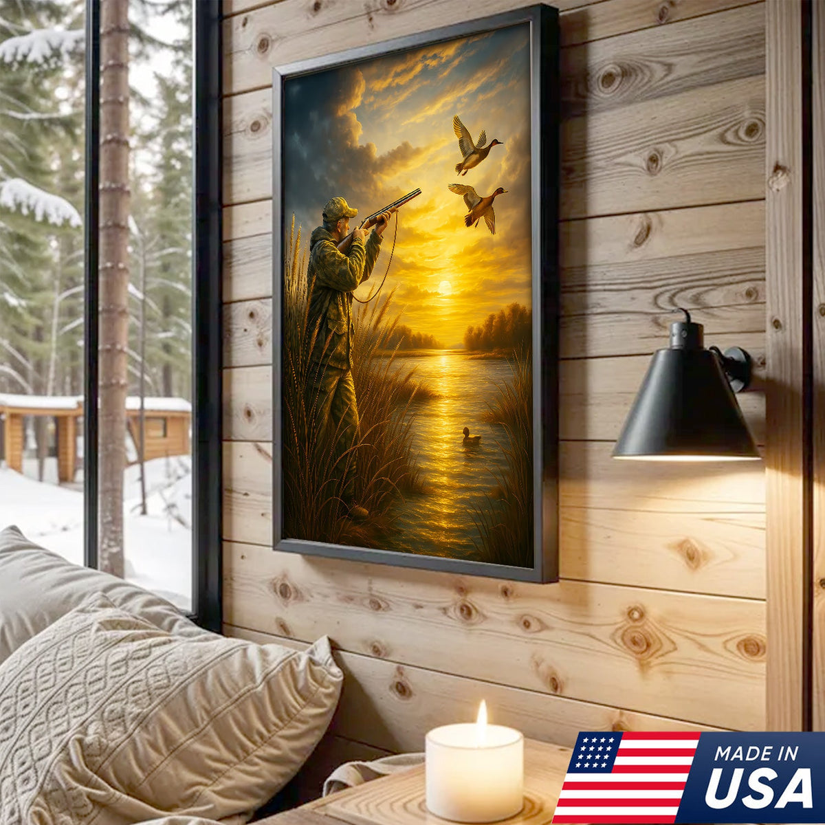 Duck Hunting Wall Art – Sunset Waterfowl Canvas for Hunters, Man Cave & Cabin Decor
