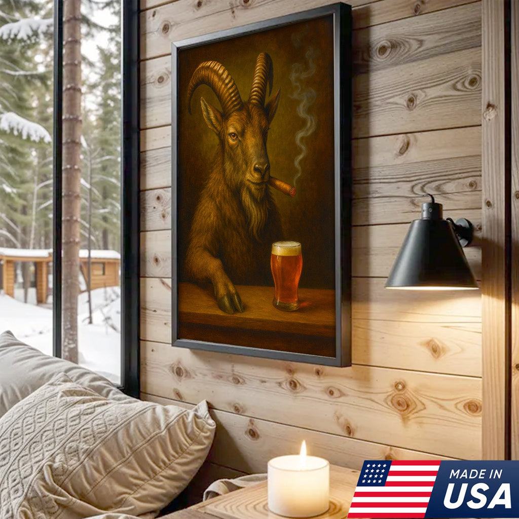 Funny Mountain Goat Smoking And Beer Canvas Wall Art - Hunting Perfect Gift for Hunters