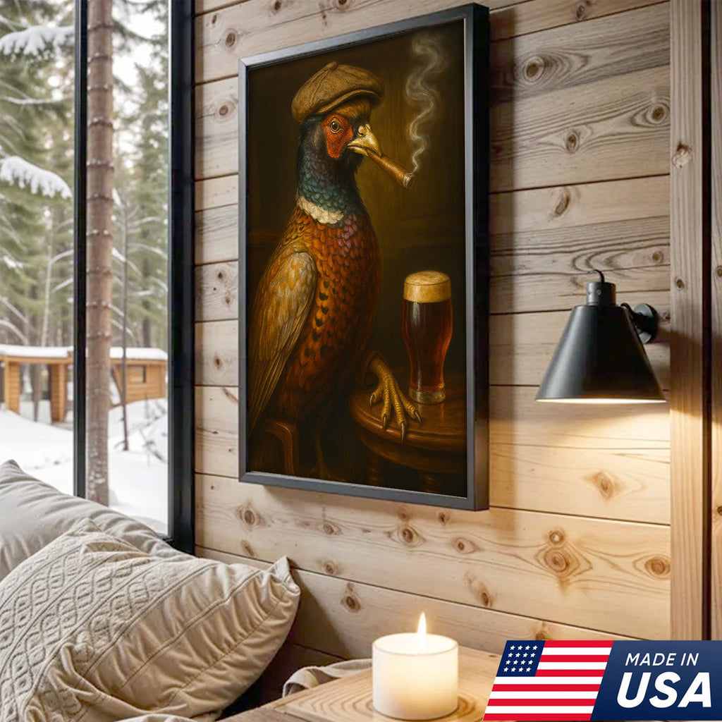 Pheasant Beer & Smoking Canvas – Funny Rustic Wall Art for Hunters, Bar & Man Cave Decor