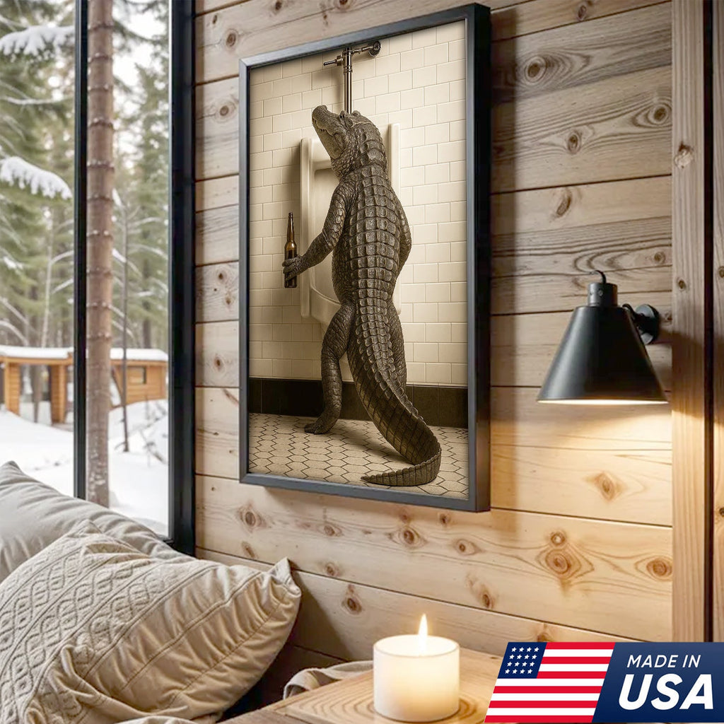 Alligator Bathroom Canvas Wall Art - Funny Rustic Lodge Decor for Cabin, Bar, and Wildlife Lovers