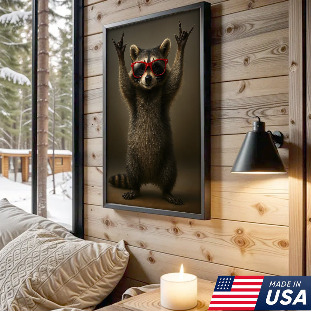 Cool Raccoon Wear Glasses Canvas Wall Art – Funny Gift for Hunters, Men & Cabin Decor