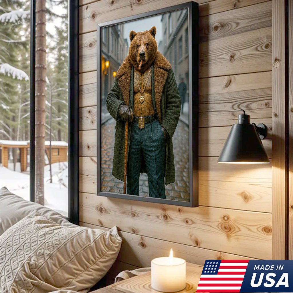 Urban Boss Bear in Fur Coat Canvas Wall Art, Dapper Animal product image 1
