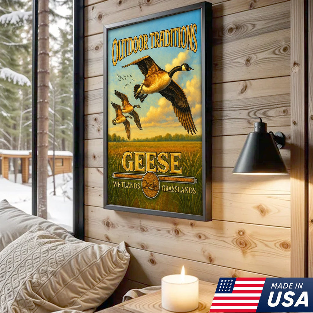 Geese Hunting Canvas Wall Art – Rustic Wildlife Wetlands Decor Gift for Hunters & Bird Lovers