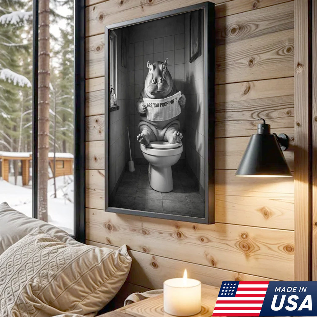 Funny Hippo Bathroom Wall Art, Are You Pooping Hippo Toilet Canvas