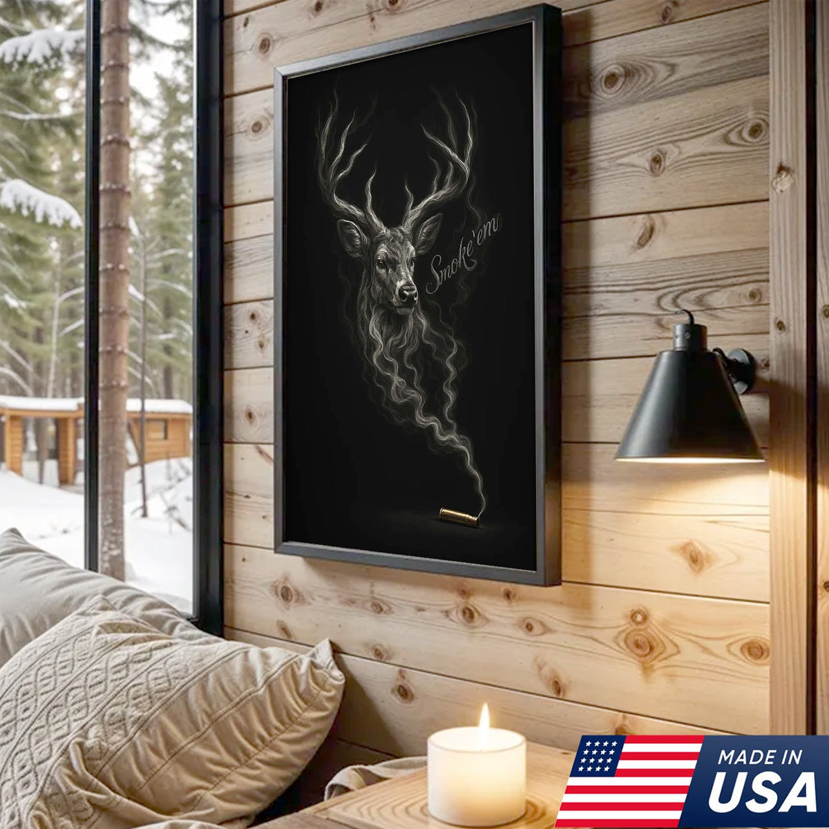 Smoke ’Em Deer Canvas, Rustic Hunter Wall Art, Smoky Buck Skull Design