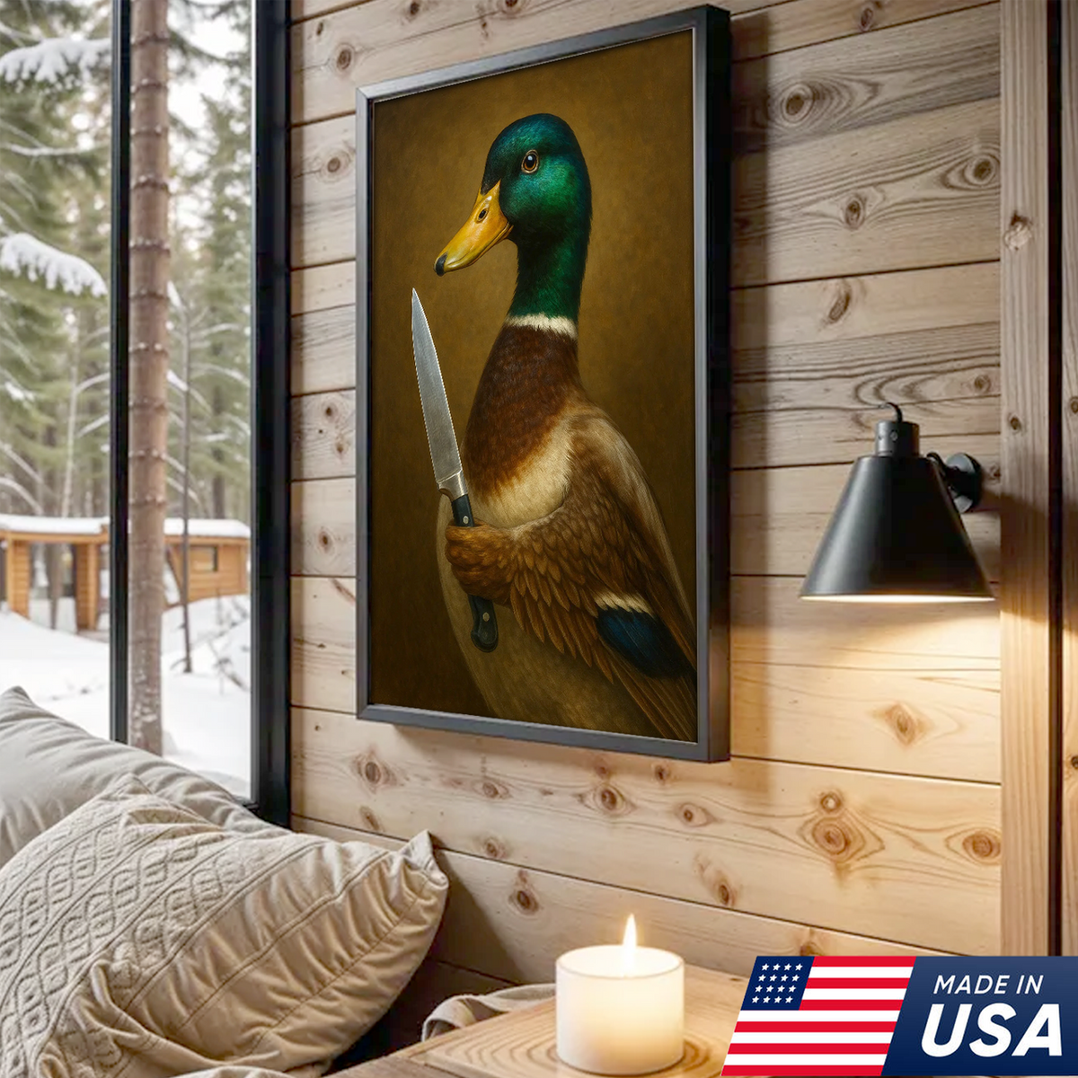Funny Duck Chef Canvas Wall Art, Mallard Portrait for Kitchen Decor