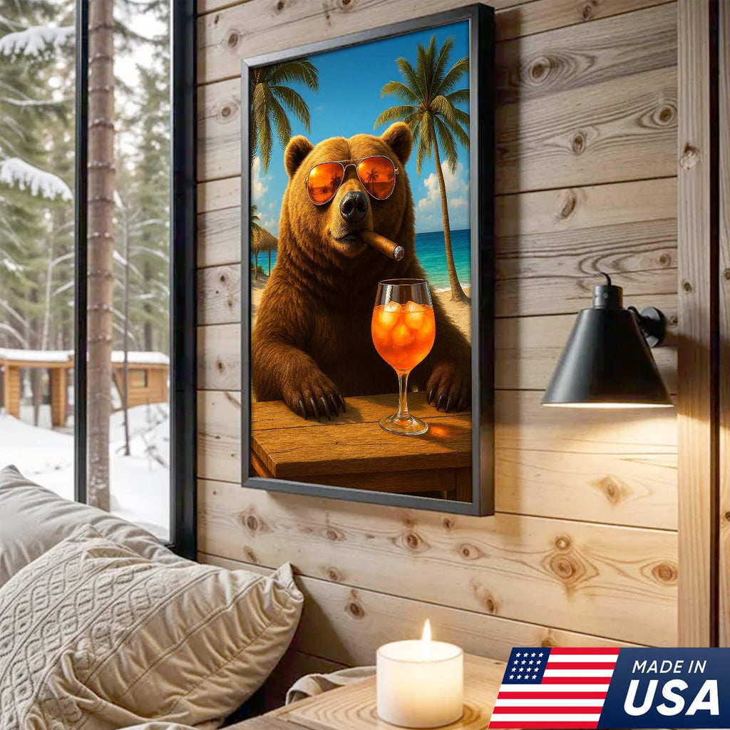 Beach Bear Wall Art Canvas, Cool Sunglasses Bear Tropical Vacation Decor