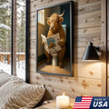 Highland Cow Bathroom Canvas Wall Art, Funny Farmhouse Restroom Decor