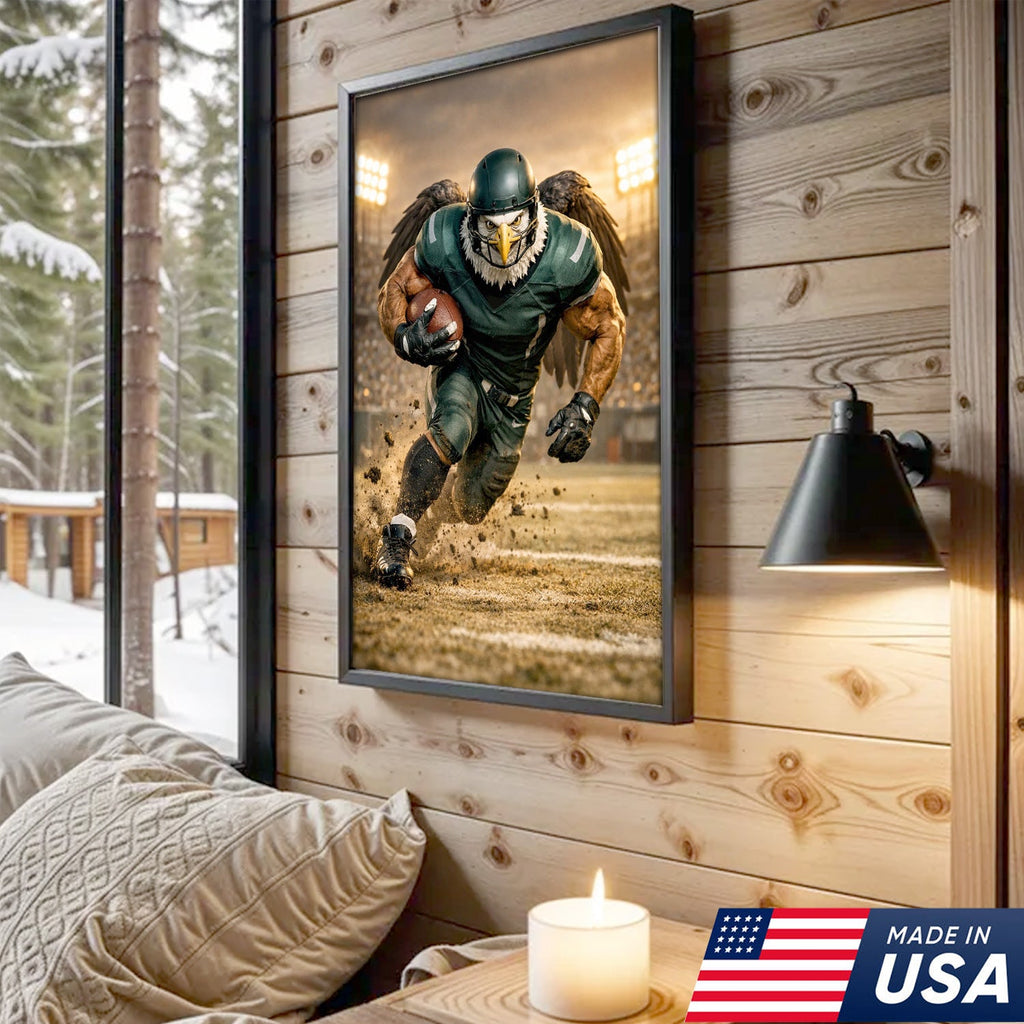 Eagle Football Player Canvas Wall Art – Powerful Stadium Action Print