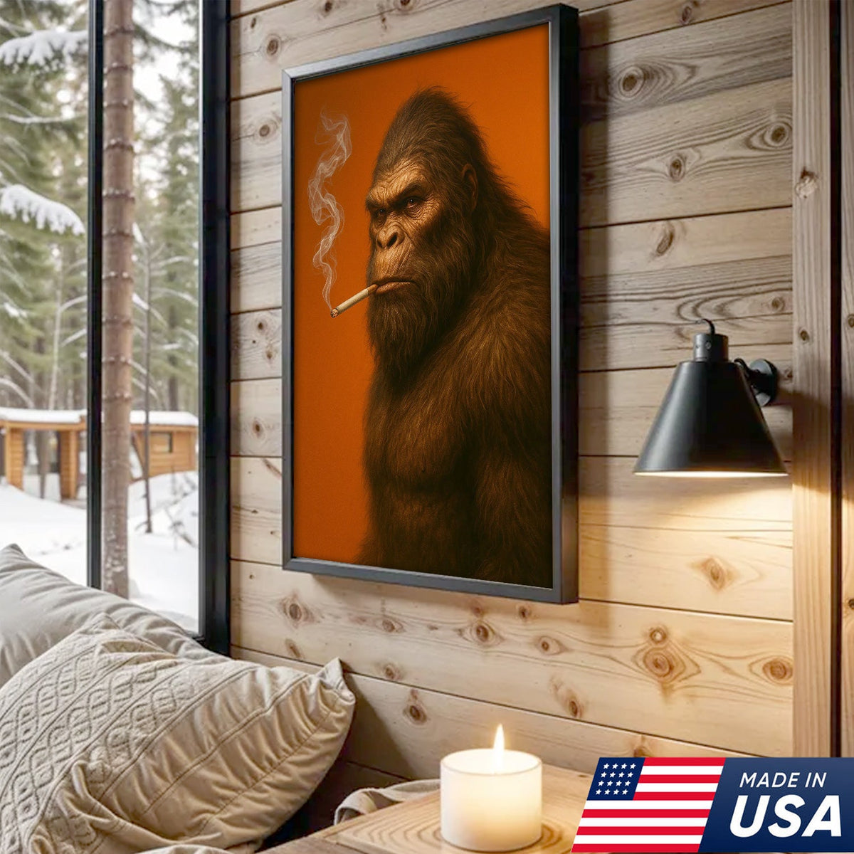 Bigfoot Canvas Wall Art – Mysterious Creature Print – Rustic Cabin and Lodge Wall Decor