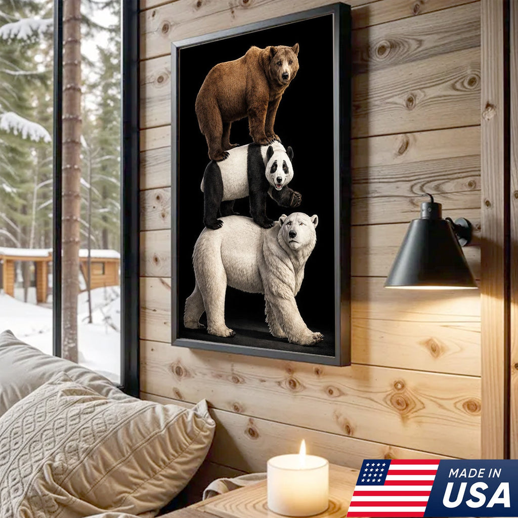 Stacked Bears Canvas Wall Art, Brown Bear Panda Polar Bear Totem Illustration
