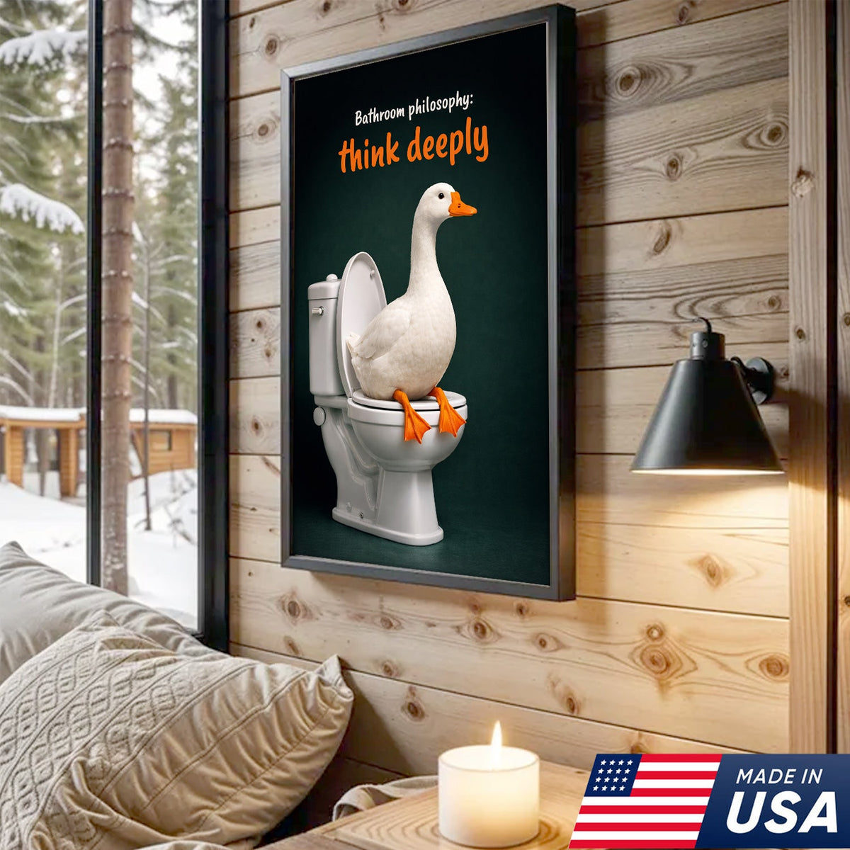 Think Deeply Duck Canvas Print – Funny Bathroom Philosophy Wall Art