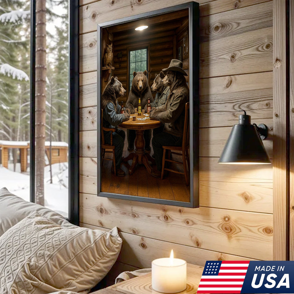 Bears Playing Poker Wall Art Canvas – Funny Cabin Decor Canvas Print for Bar & Man Cave