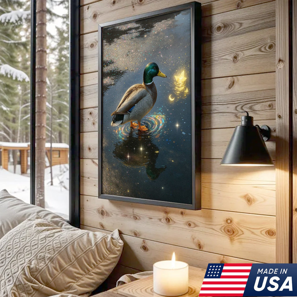 Magical Duck Canvas Art – Enchanted Night Water Scene with Glowing Stars