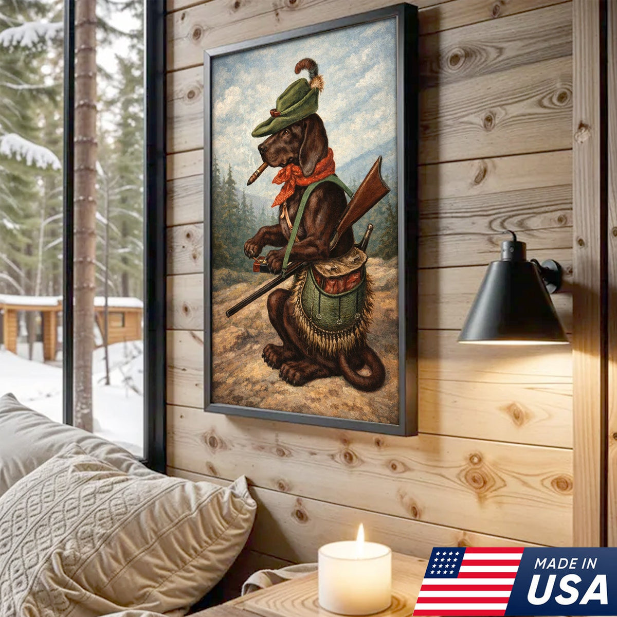 Funny Hunter Dog Wall Art, Vintage Smoking Hunting Dog Canvas
