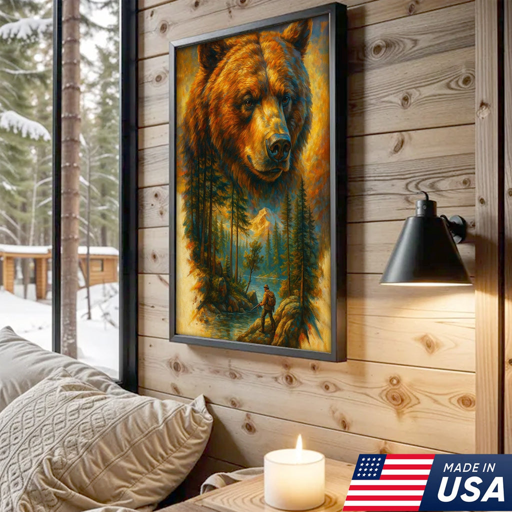 Epic Bear Canvas Wall Art – Wilderness Mountain Adventure Scene, Bold Nature Decor
