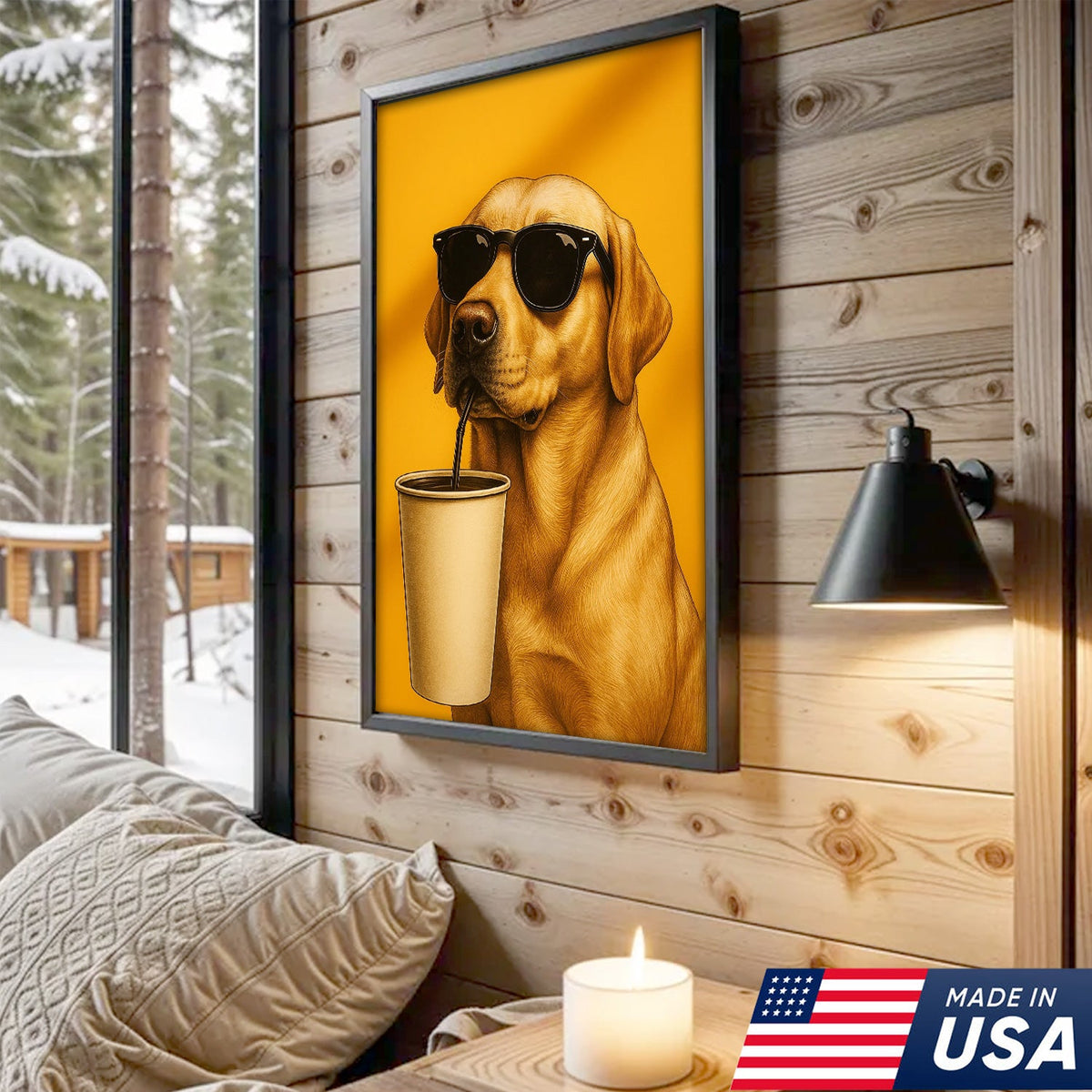 Cool Dog Canvas Wall Art – Funny Labrador with Sunglasses – Playful Rustic Home or Lodge Decor