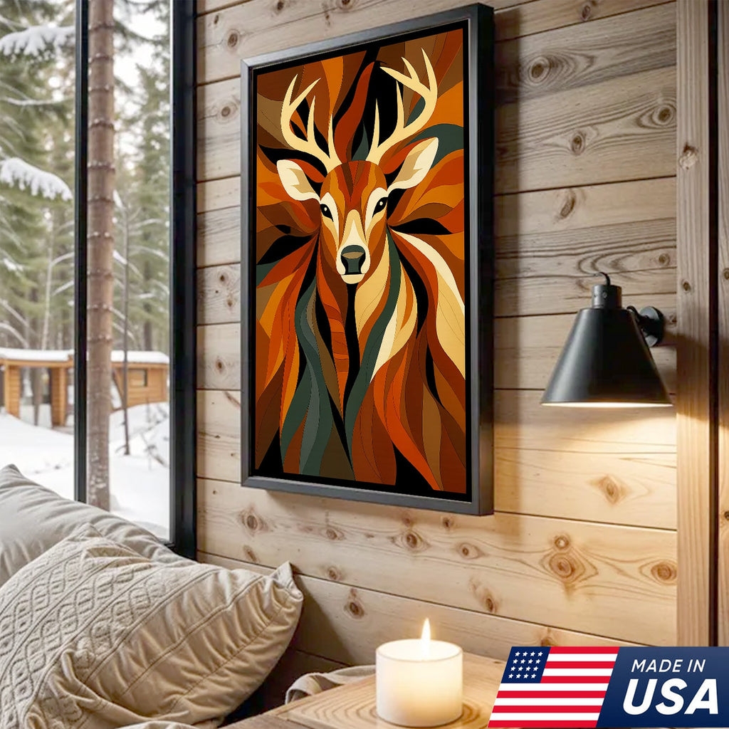 Geometric Deer Canvas Wall Art – Modern Rustic Decor for Hunters, Cabin, Lodge & Man Cave