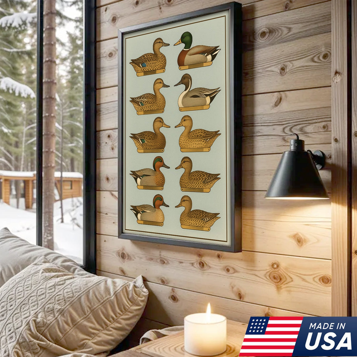 Duck Species Identification Canvas Wall Art – Rustic Hunting Lodge Decor for Hunters & Bird Lovers