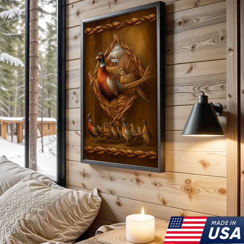 Pheasant Farmhouse Canvas Wall Art – Rustic Country Decor & Perfect Gift for Hunters
