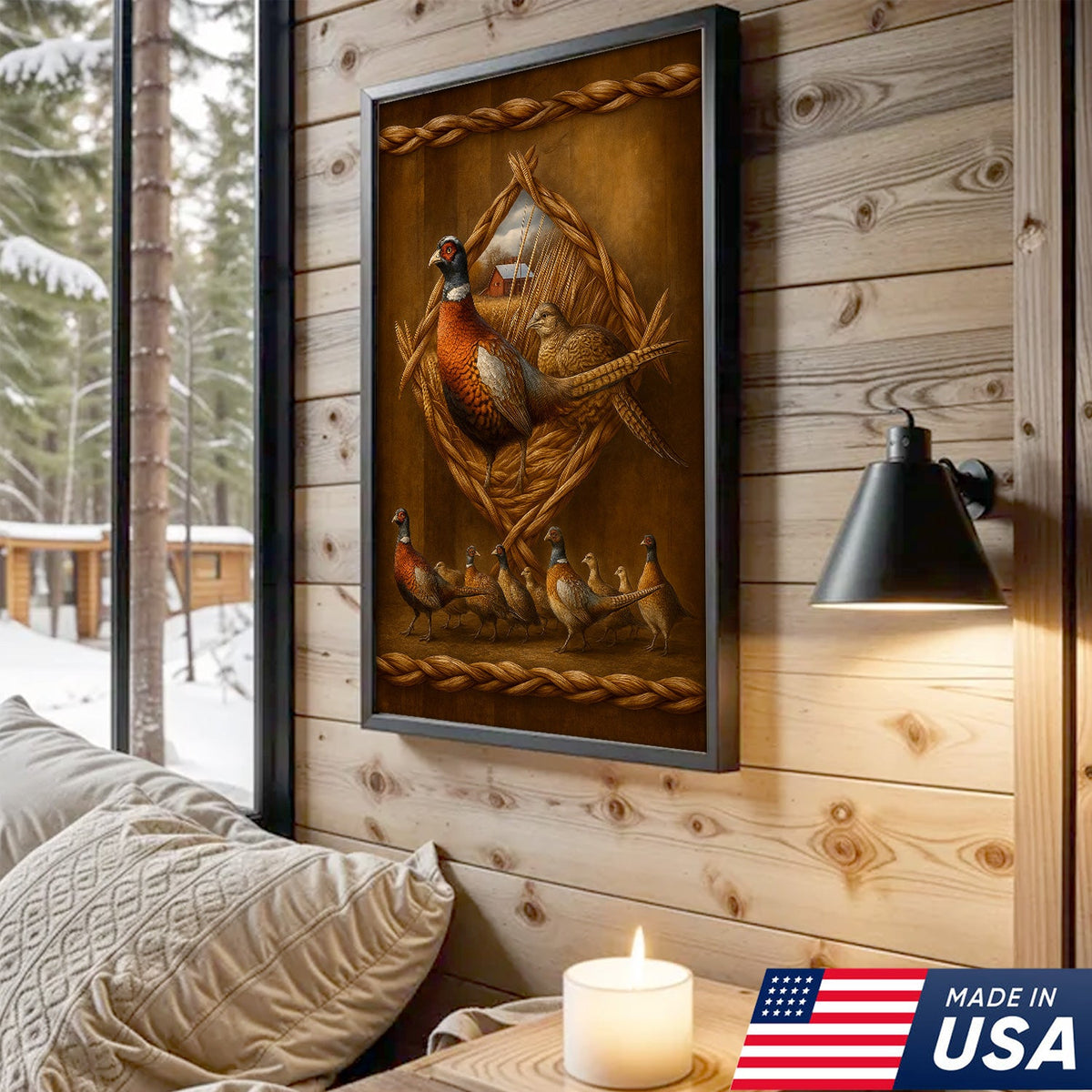 Pheasant Farmhouse Canvas Wall Art – Rustic Country Decor & Perfect Gift for Hunters