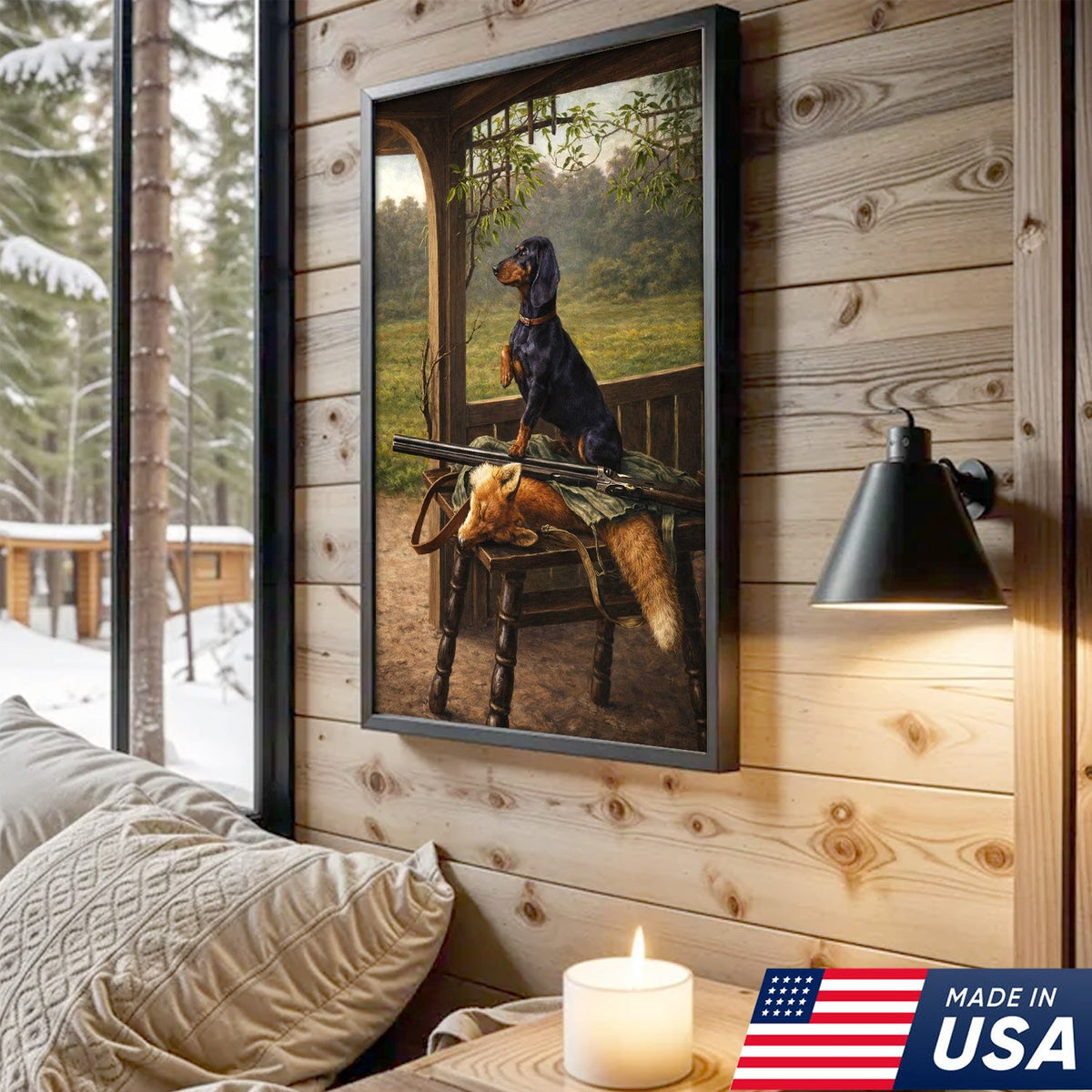 Hunting Dog and Fox Wall Art, Vintage Dachshund Hunter Canvas
