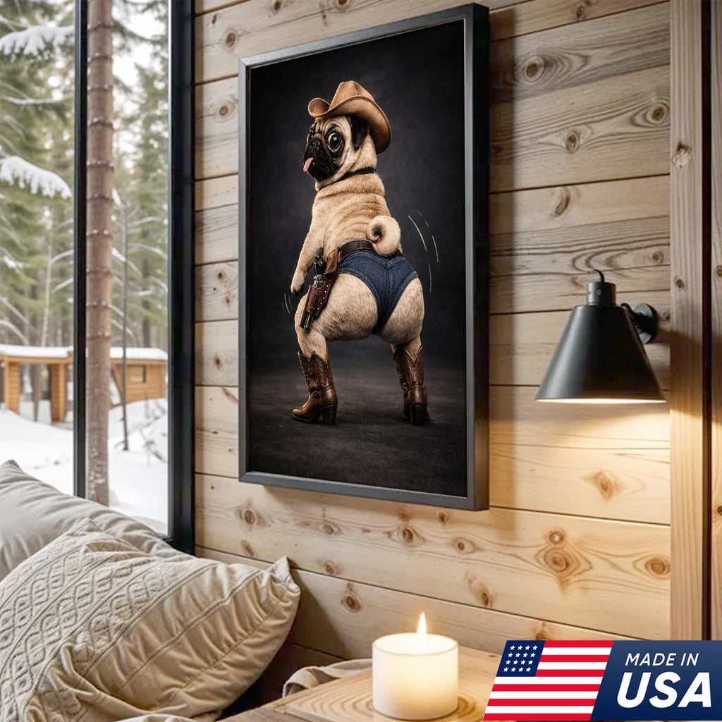 Funny Pug Canvas – Cowboy Dog Wall Art – Western Humor Decor