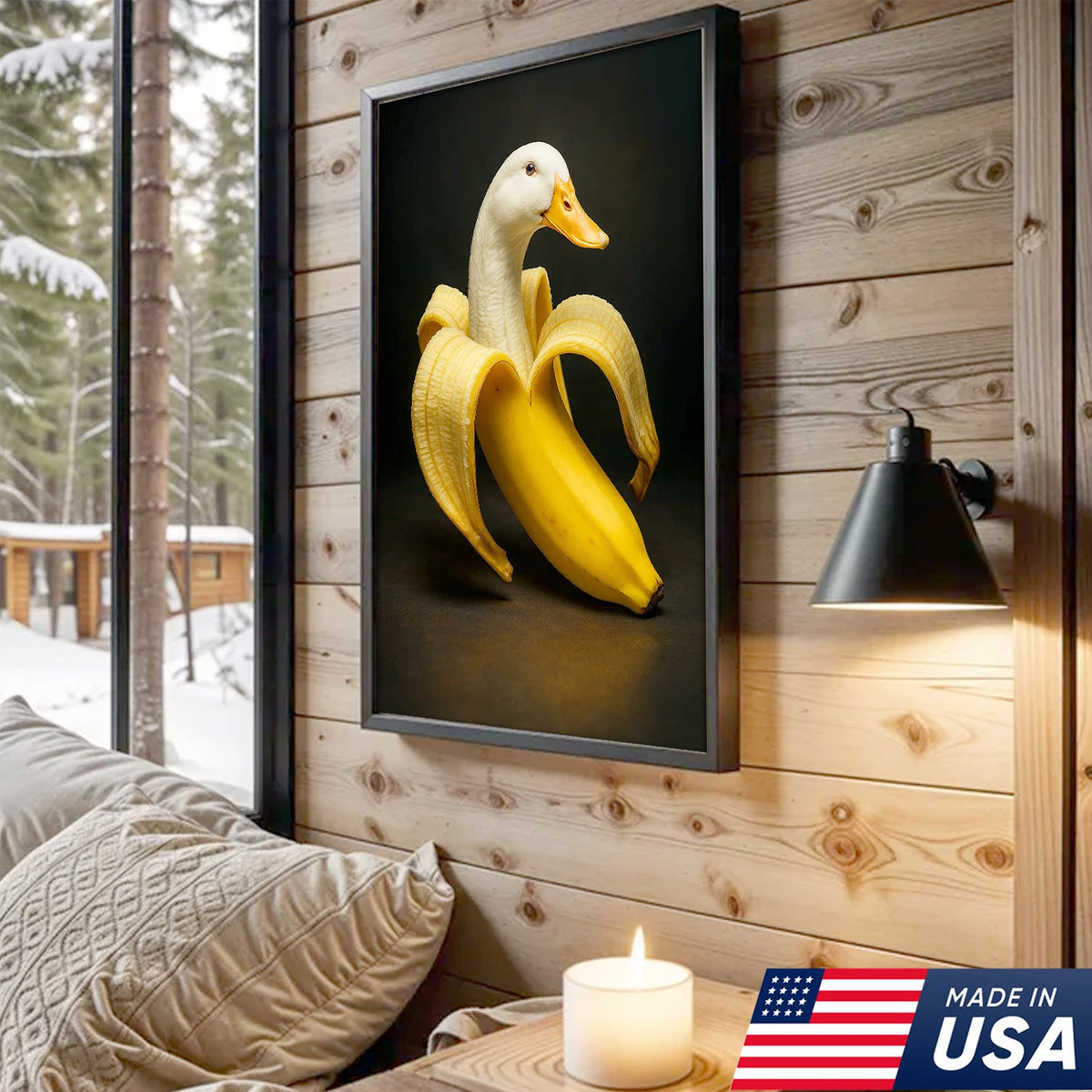 Banana Duck Canvas Wall Art, Surreal Fruit Animal Print, Funny Kitchen & Bathroom Decor