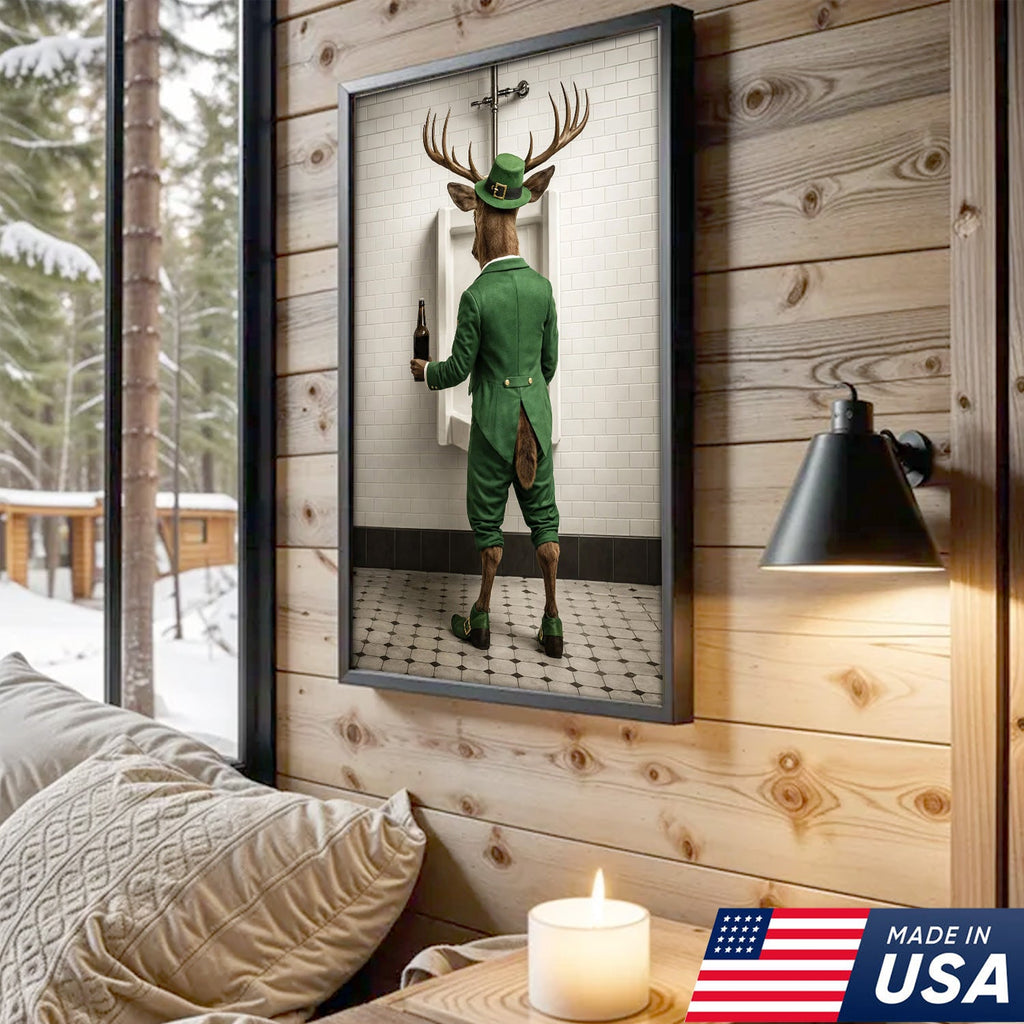 Funny Deer Canvas Wall Art, Leprechaun Buck Bathroom Humor Print