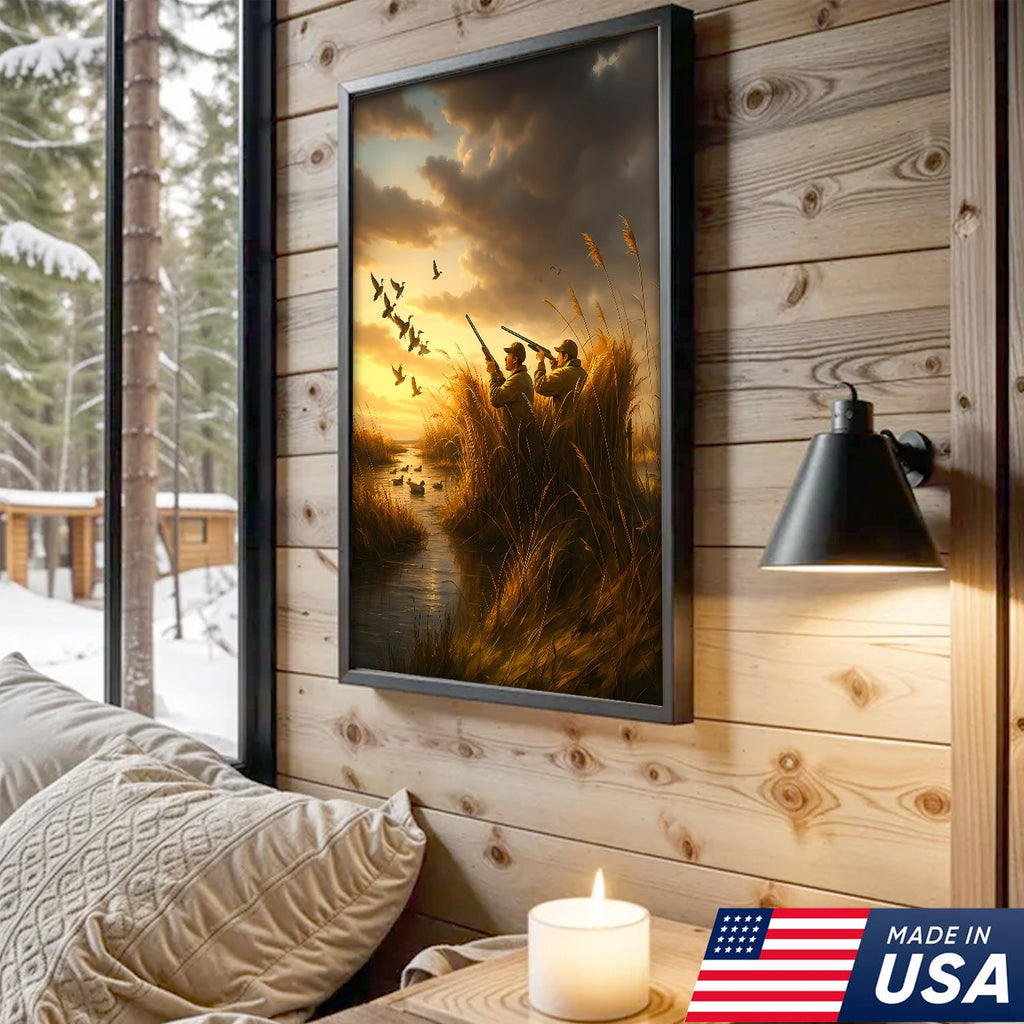 Duck Hunting Sunset Canvas – Rustic Wall Art for Hunters, Cabins & Outdoor Enthusiasts