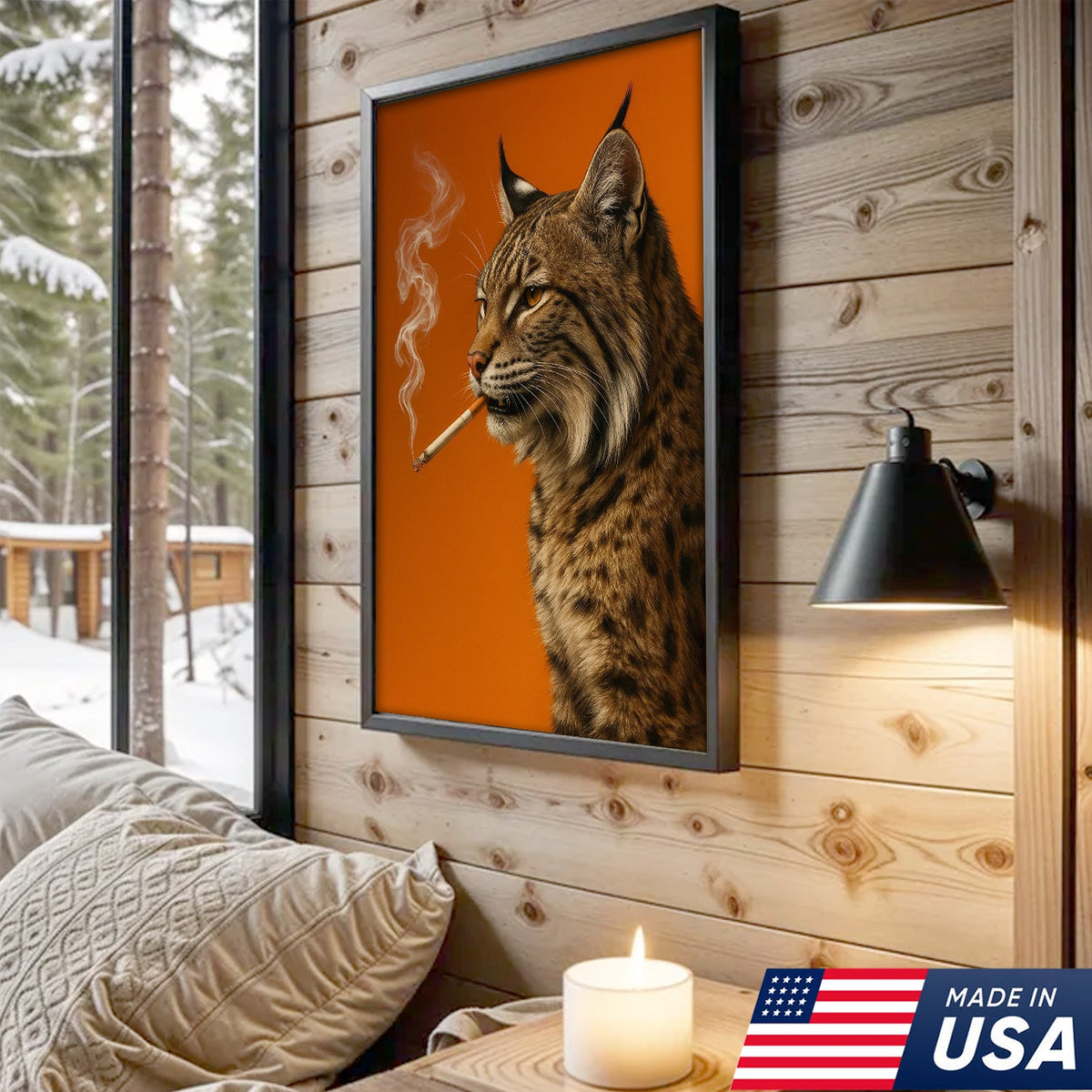 Bobcat Canvas Wall Art – Rustic Wildlife Decor – Hunting Cabin Artwork – Mountain Lodge Wall Hanging