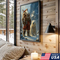 Viking Santa with Polar Bear Canvas Wall Art, Epic Christmas Warrior Decor
