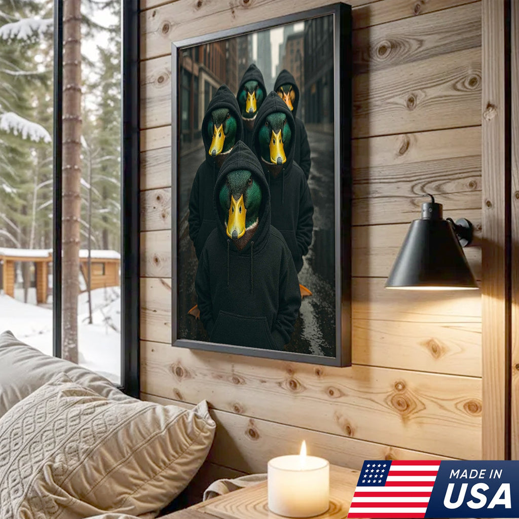 Urban Duck Gang Canvas Wall Art, Hooded Anthropomorphic Ducks Artwork