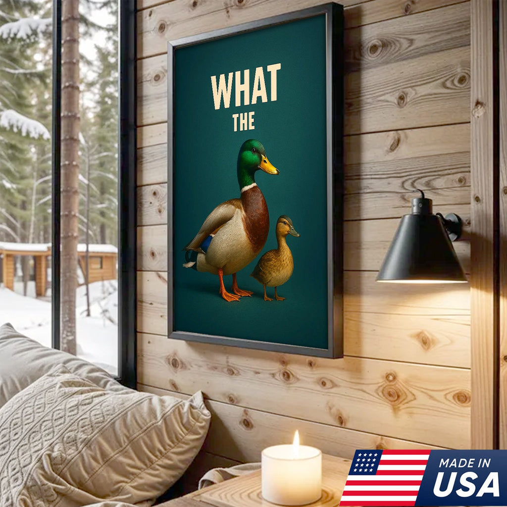 Hilarious Duck Wall Art – Quirky Mallard Canvas Print – Unique Rustic Lodge Bathroom Decor