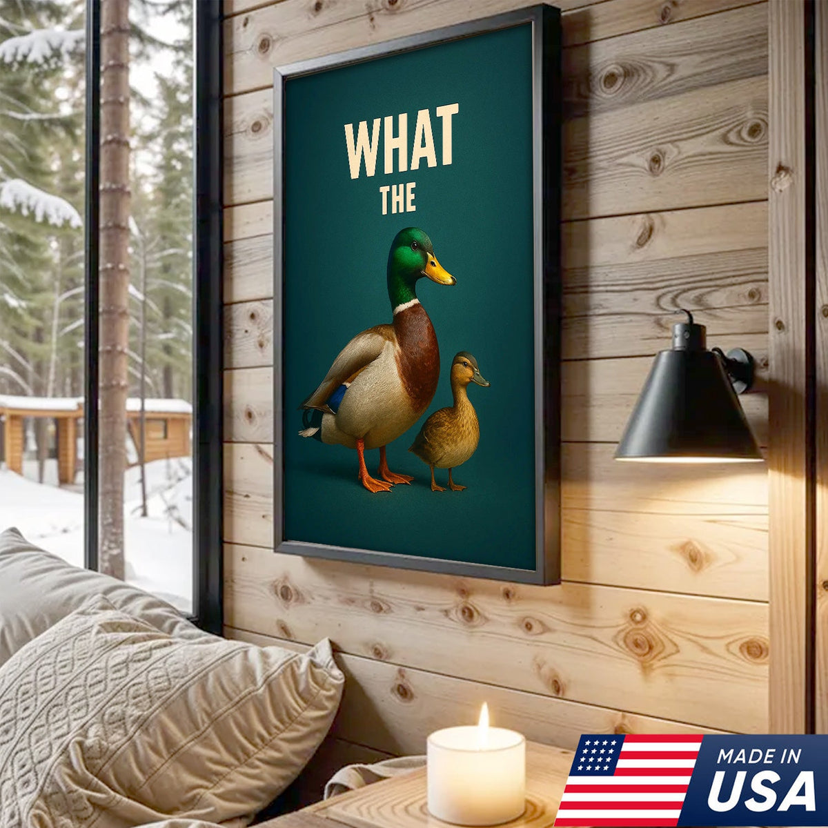 Hilarious Duck Wall Art – Quirky Mallard Canvas Print – Unique Rustic Lodge Bathroom Decor
