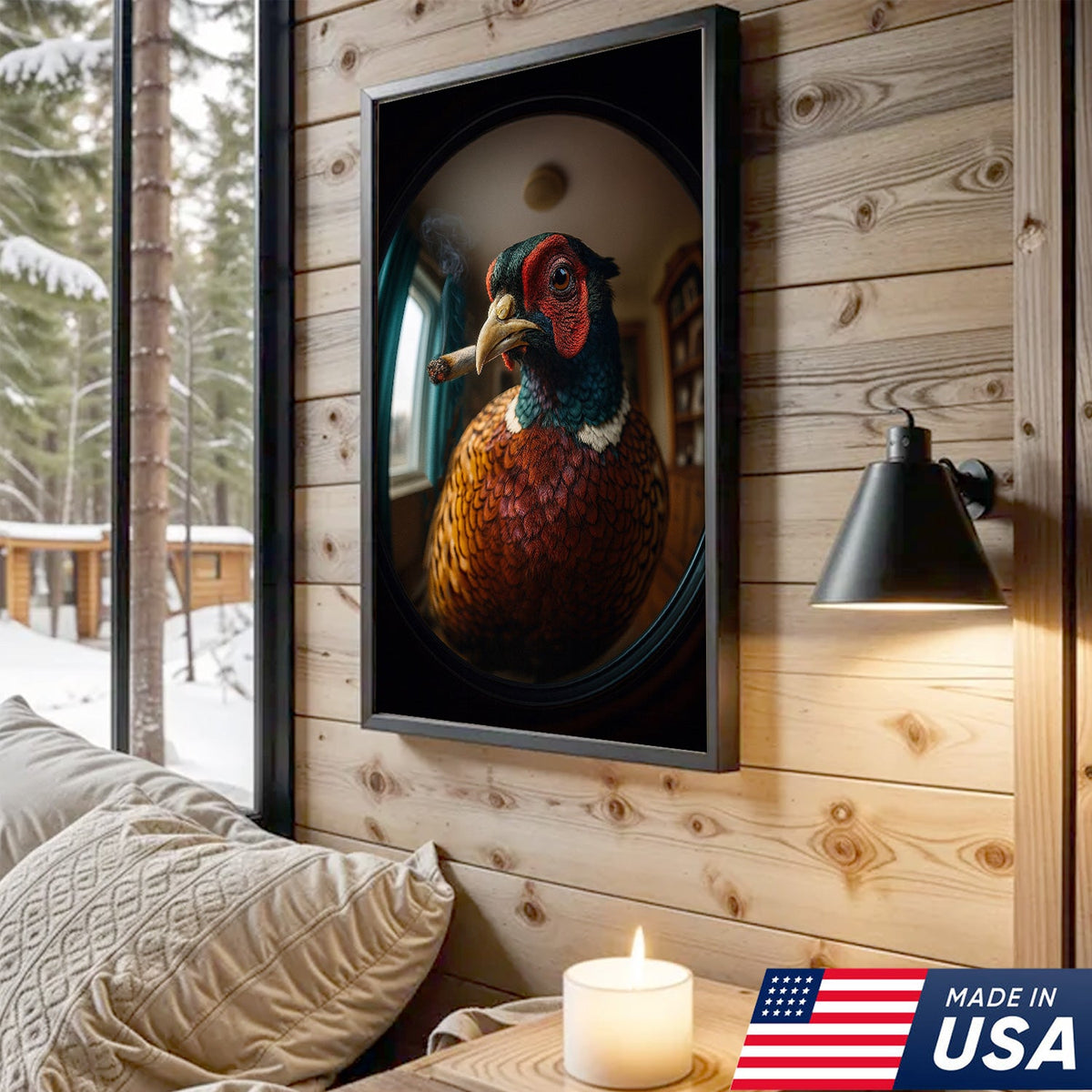 Funny Pheasant Wall Art Smoking Bird Print for Man Cave Decor - Unique Hunting Gift