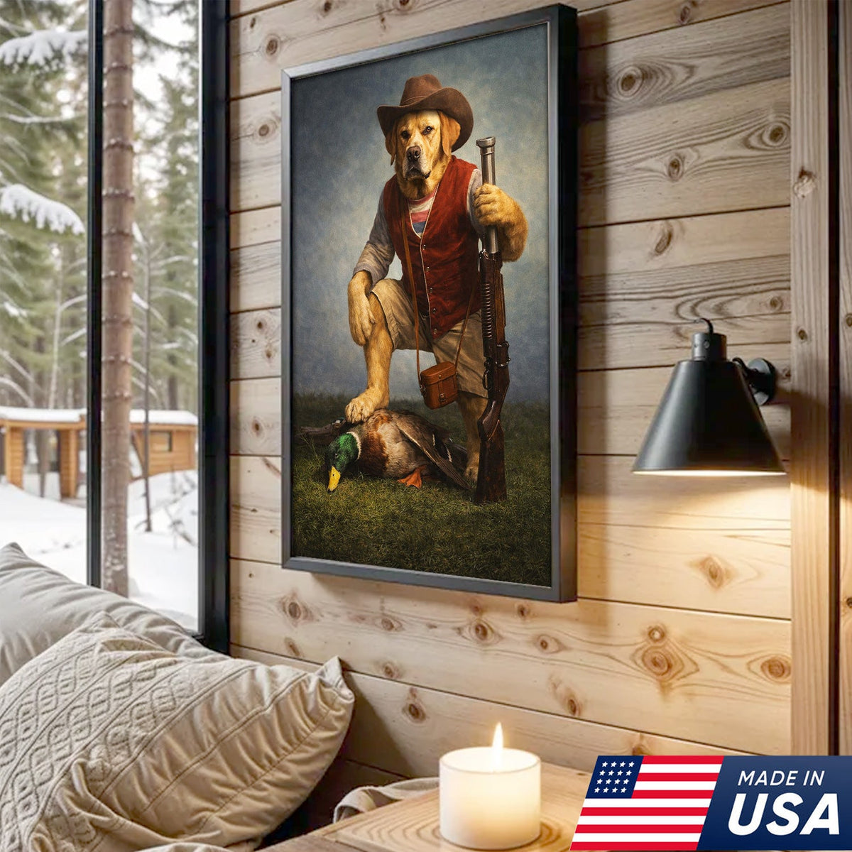 Funny Hunting Dog Canvas Wall Art Duck Hunter Dog Outdoor Decor