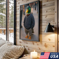 Funny Duck Canvas Wall Art, Cool Mallard in Hoodie Streetwear Poster