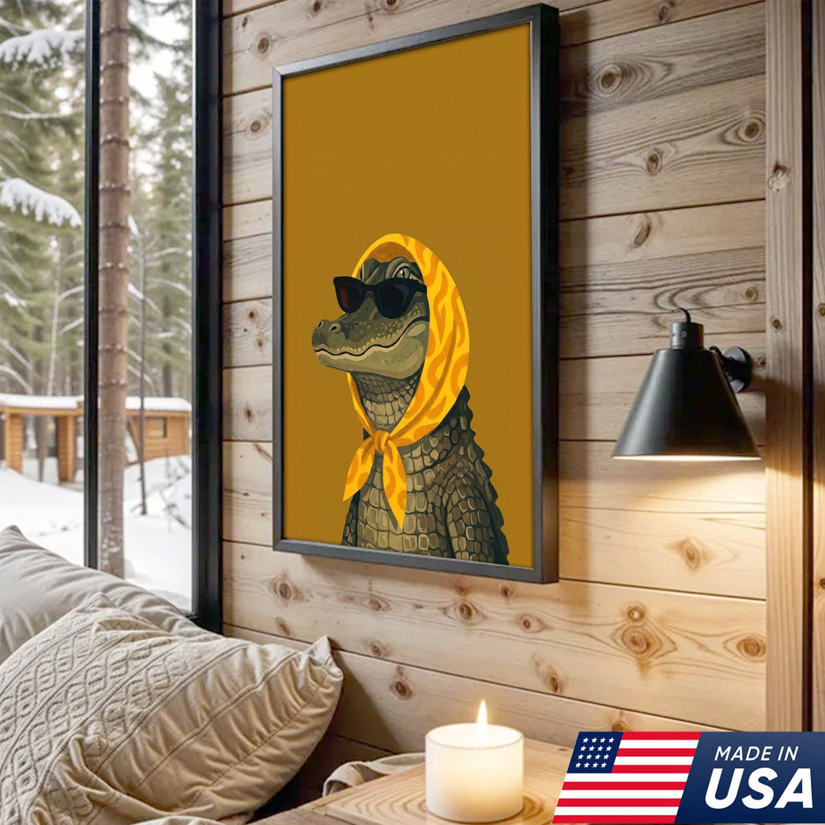 Funny Alligator Wall Art, Cool Crocodile Canvas, Sunglasses Animal Art