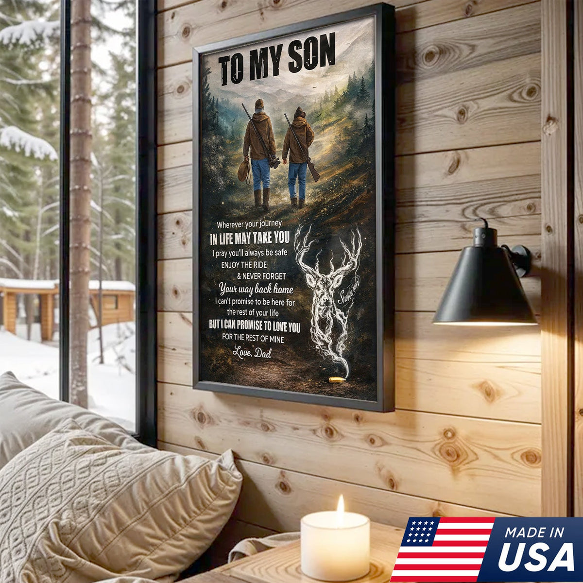To My Son Hunting Canvas Wall Art, Father and Son Outdoor Journey Artwork