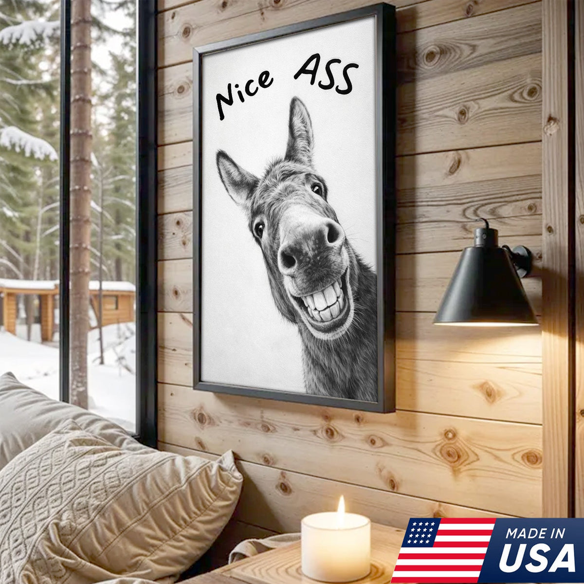 Funny Donkey Bathroom Wall Art, Nice Ass Donkey Canvas
