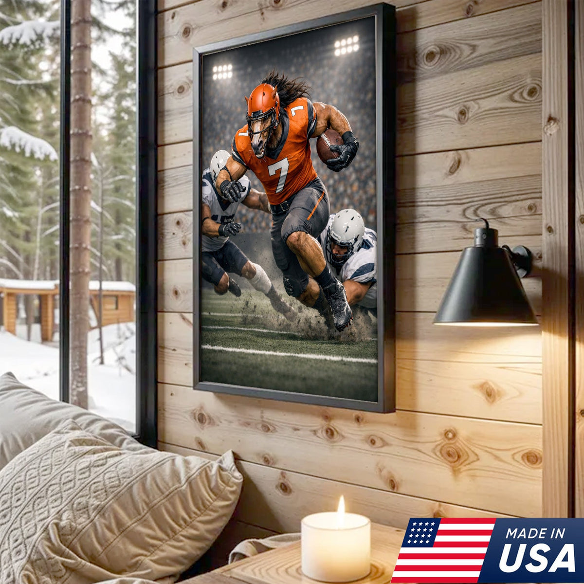 Wild Stallion Football Canvas Wall Art – Powerful Horse Athlete Stadium Action Print