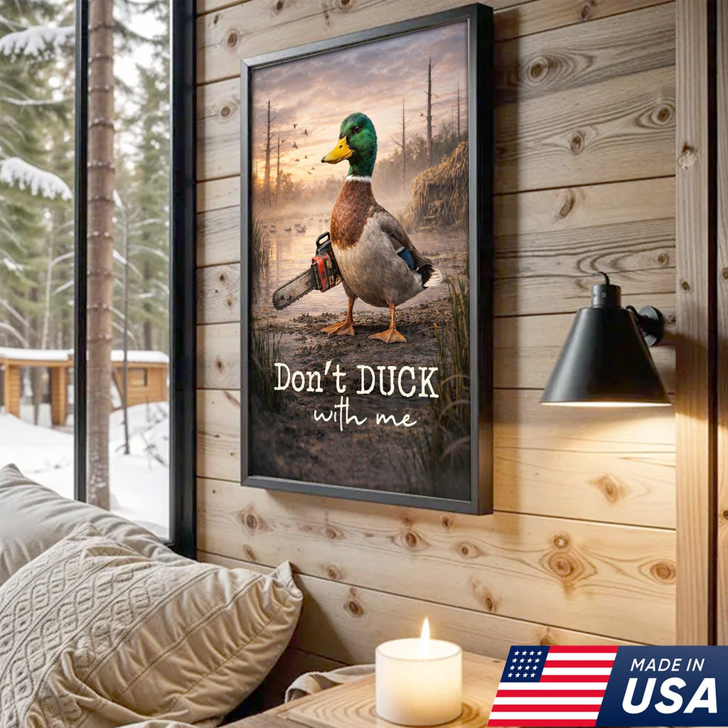 Don’t Duck With Me Canvas Wall Art, Funny Duck Chainsaw Artwork