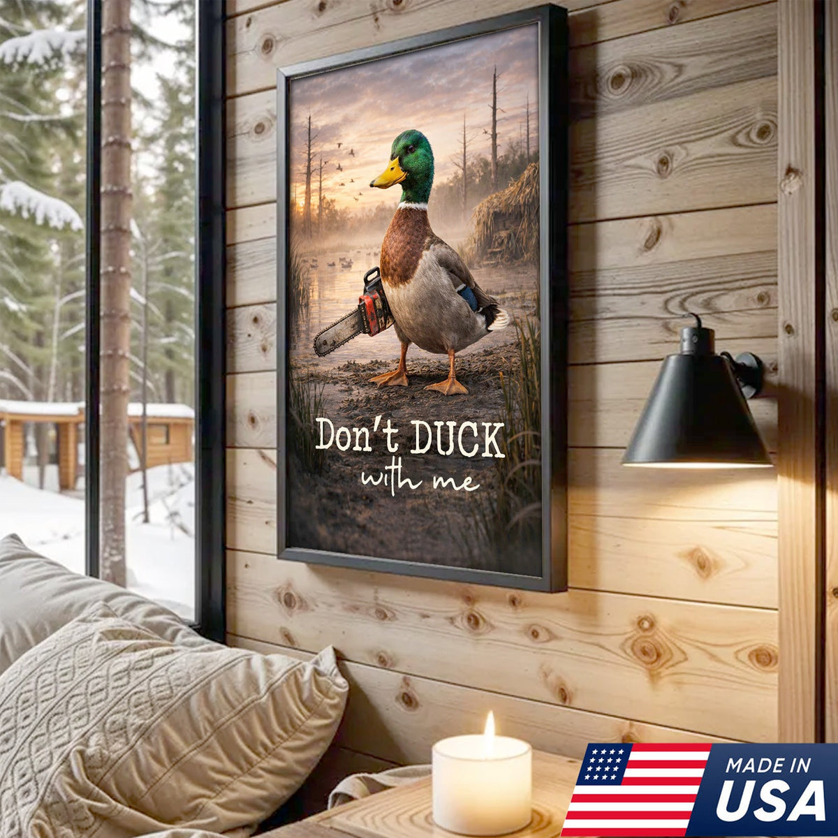 Don’t Duck With Me Canvas Wall Art, Funny Duck Chainsaw Artwork