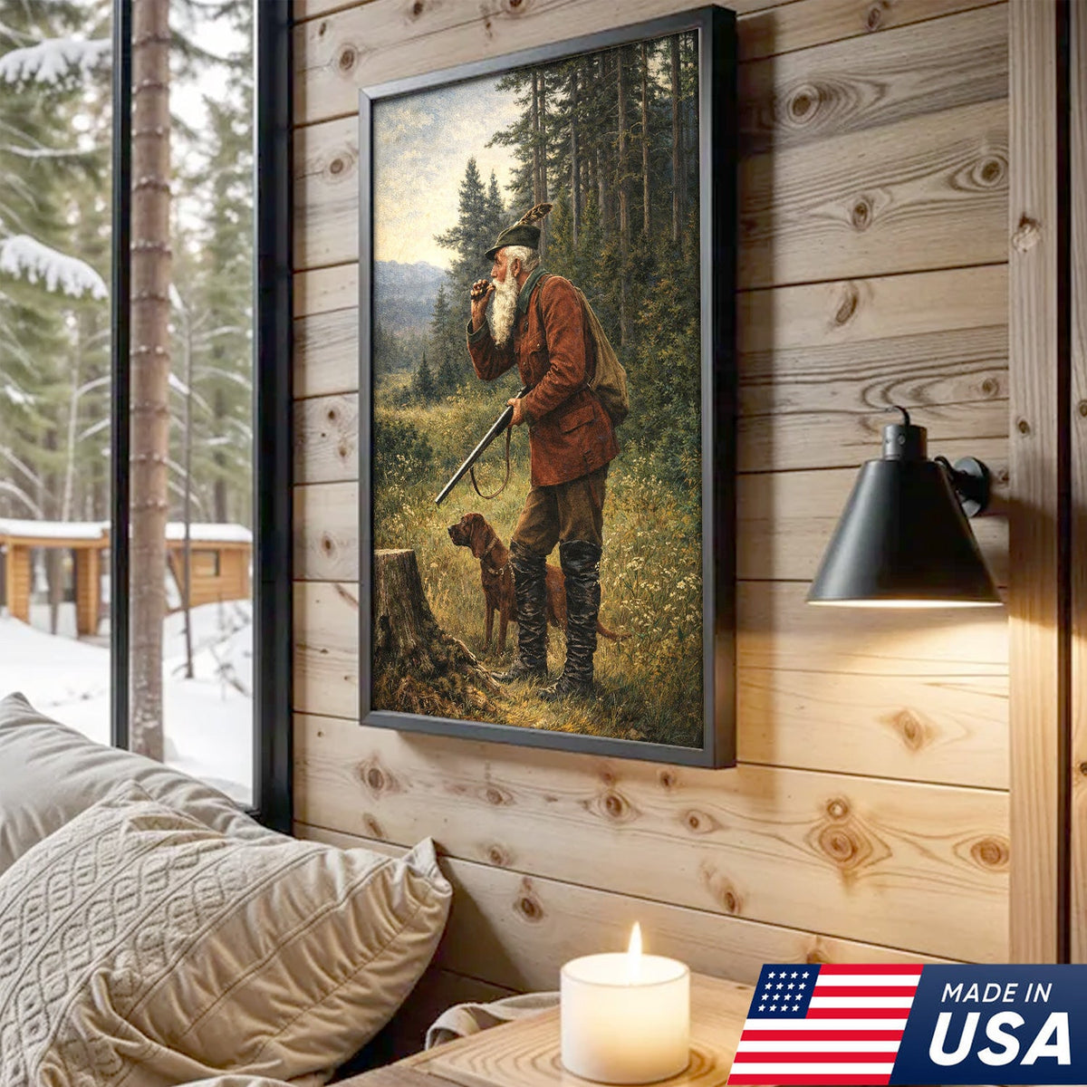Vintage Hunter and Dog Wall Art, Classic Hunting Scene Canvas